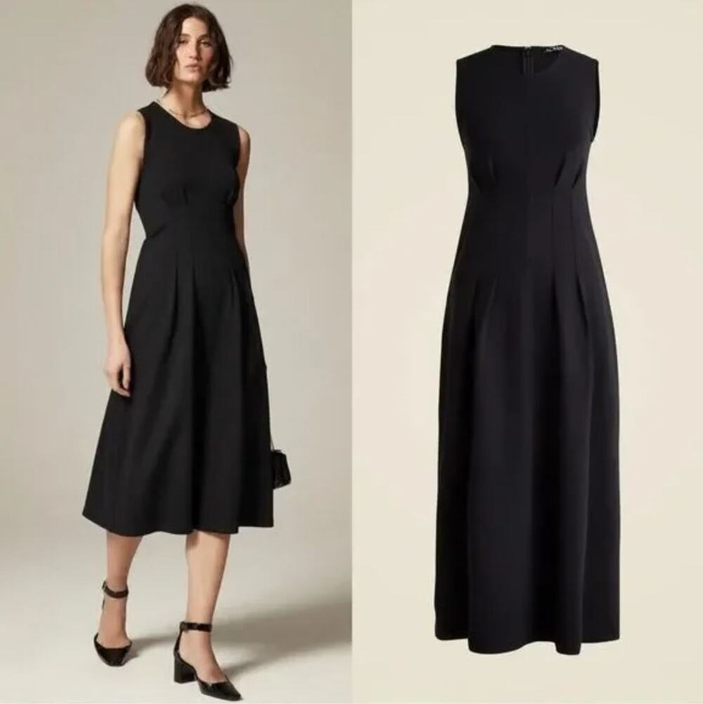 J. Crew Nadia Ponte Midi Dress XS Black Stretch Minimalist Business NEW 2025